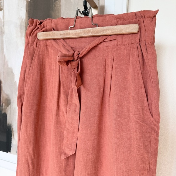 Calligraphie Women's Linen Orange Paperbag Waist Pants M Casual Relaxed Fit - Picture 2 of 10